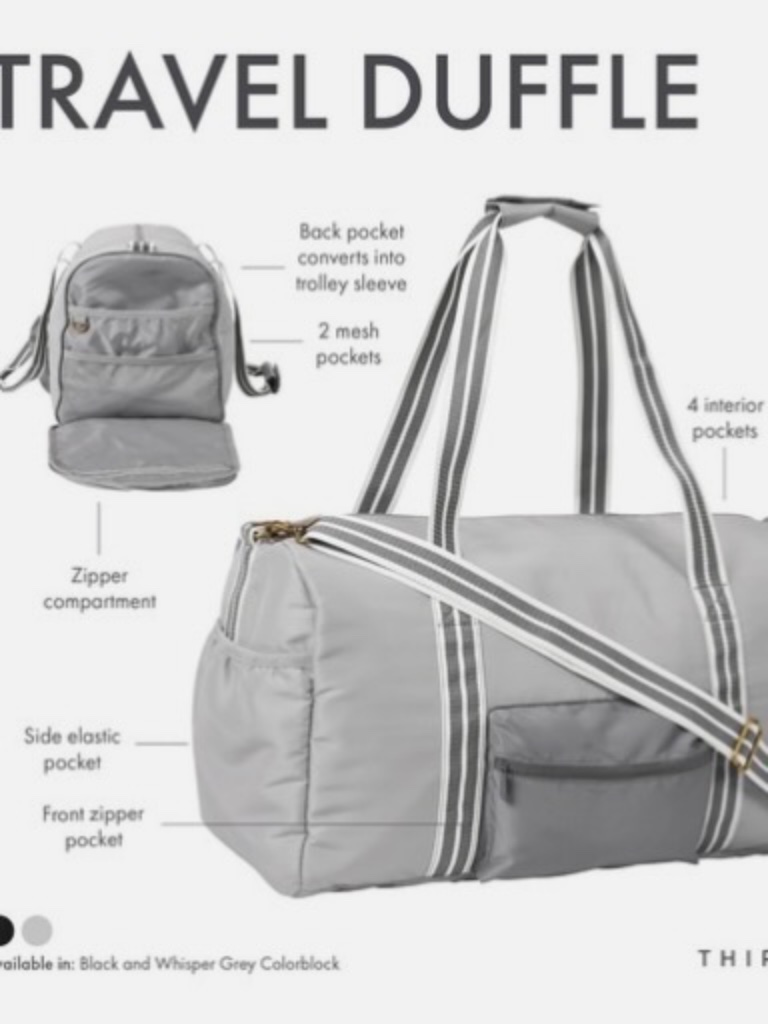 Thirty-One Travel Duffle Whisper Gray Colorblock New Gym Bag Weekender Carry-On